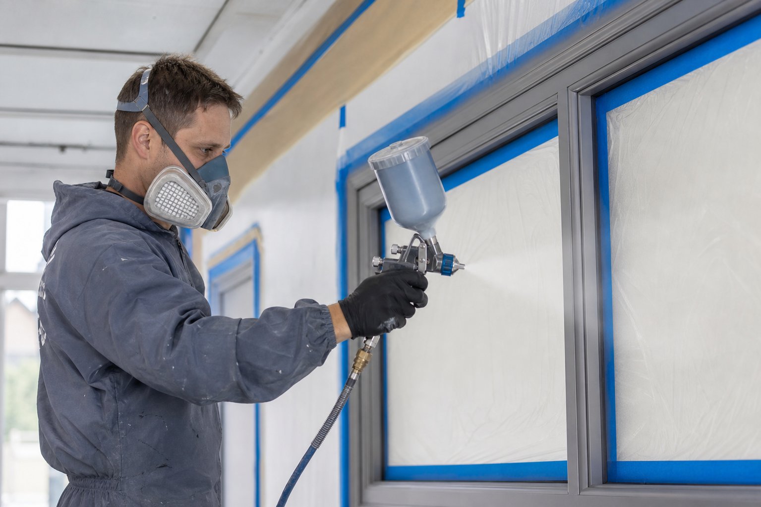 applying even coats of paint with proper masking ensures a smooth professional finish on aluminium frames