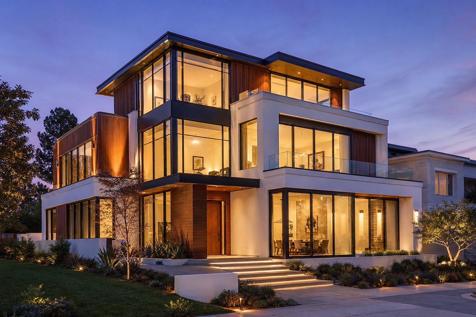 architect designed home showcasing premium anthracite grey aluminium windows with thermally broken frames and expansive glazing