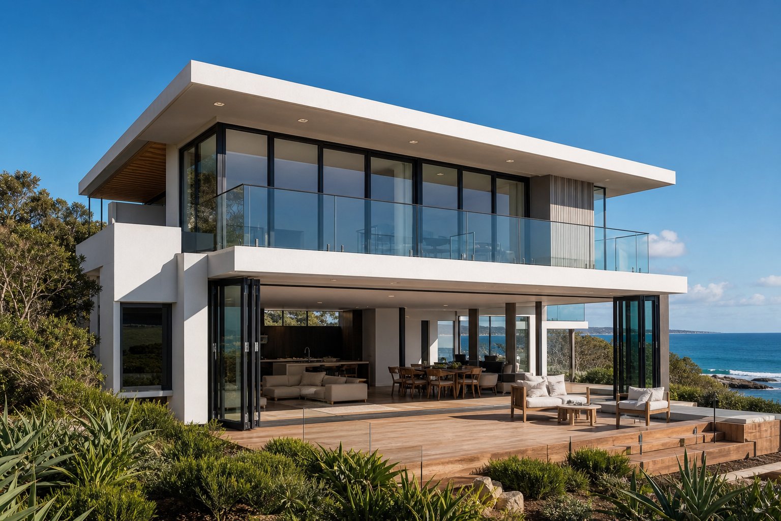 coastal australian home fitted with corrosion resistant aluminium window frames specified for salt spray and high uv exposure