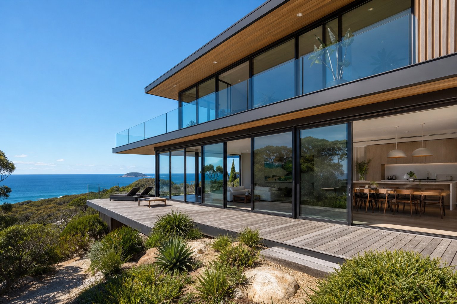 coastal australian home fitted with marine grade aluminium windows designed to withstand salt spray exposure