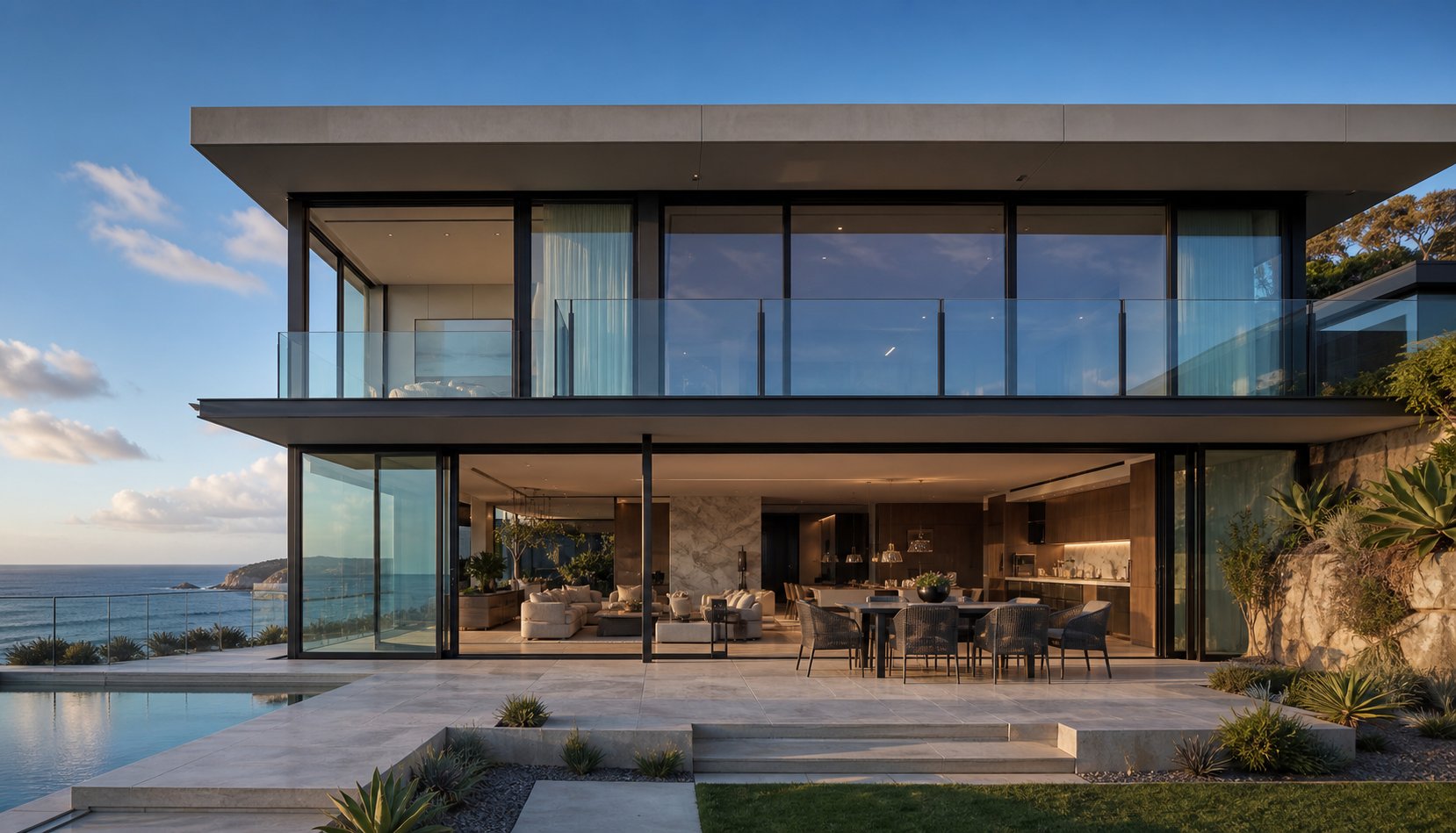 coastal australian home with aluminium framed windows chosen for slim sight lines durability and salt air resistance