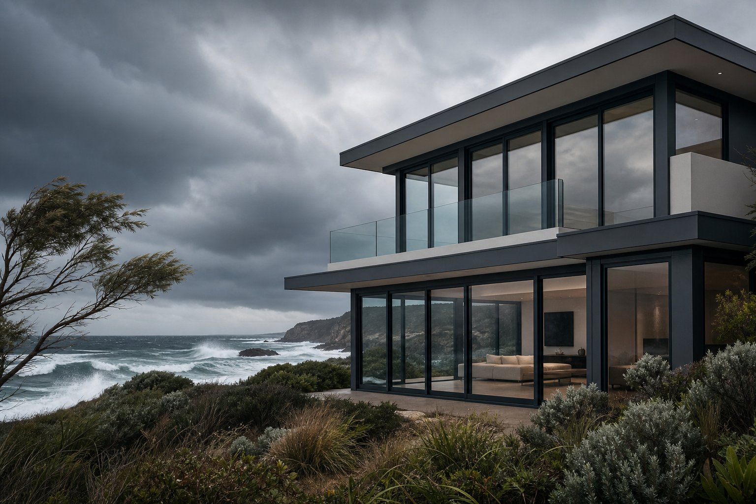 coastal australian home with aluminium windows engineered for salt air and extreme weather resistance