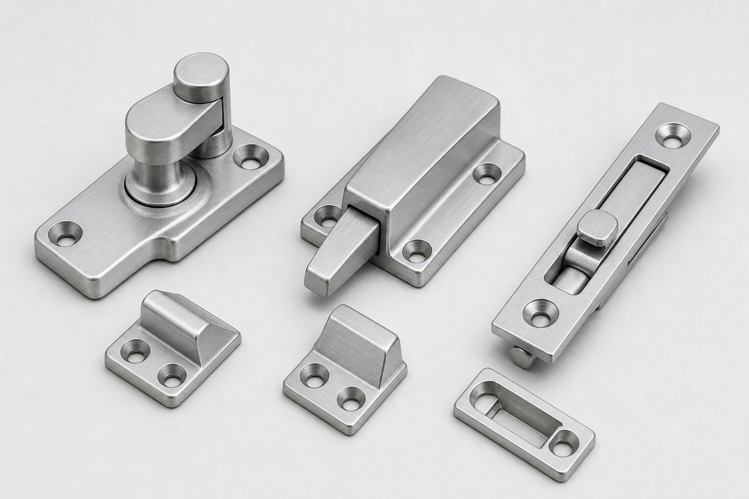 common aluminium window latch types including cam wedge and spring bolt mechanisms for different window styles