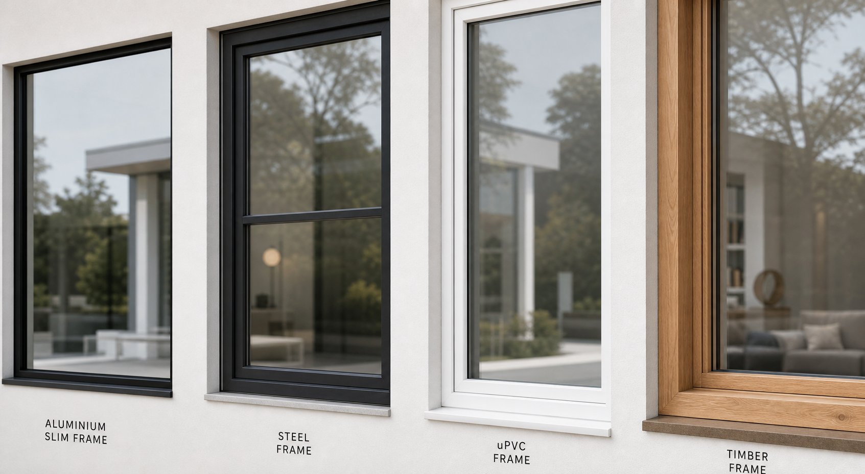 comparing frame materials aluminium steel upvc and timber profiles vary in achievable sightline width
