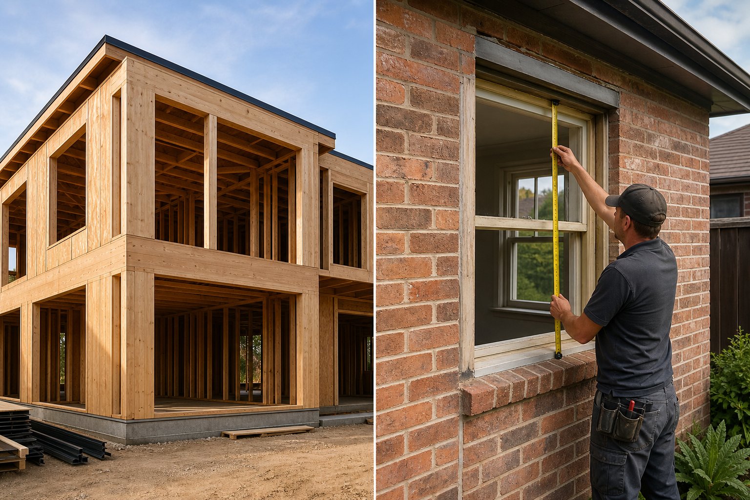 comparing new build window openings designed to specification versus existing renovation openings requiring precise measurement