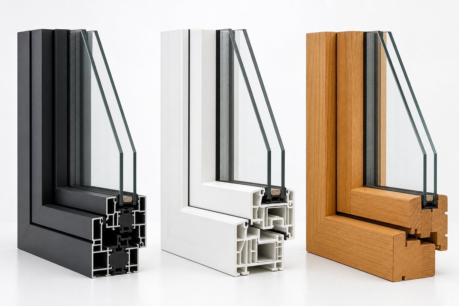 comparison of aluminium upvc and timber window frame profiles for double glazed applications