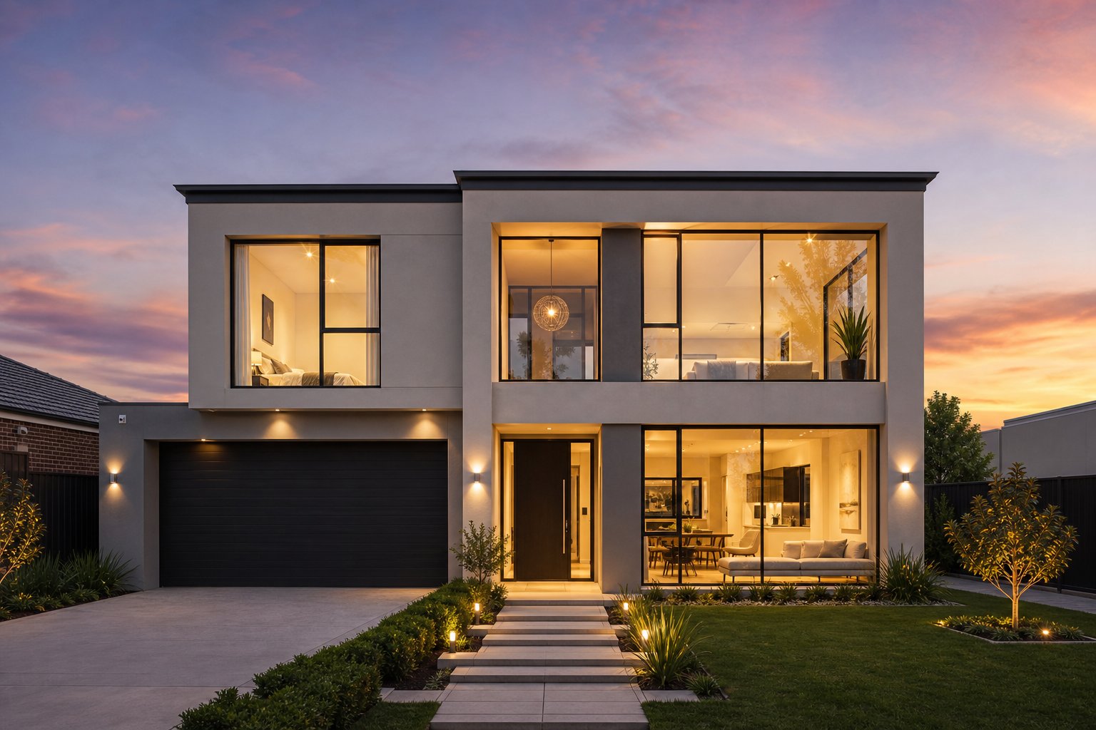 contemporary home facade demonstrating aluminium windows with slim sightlines and maximum glass area