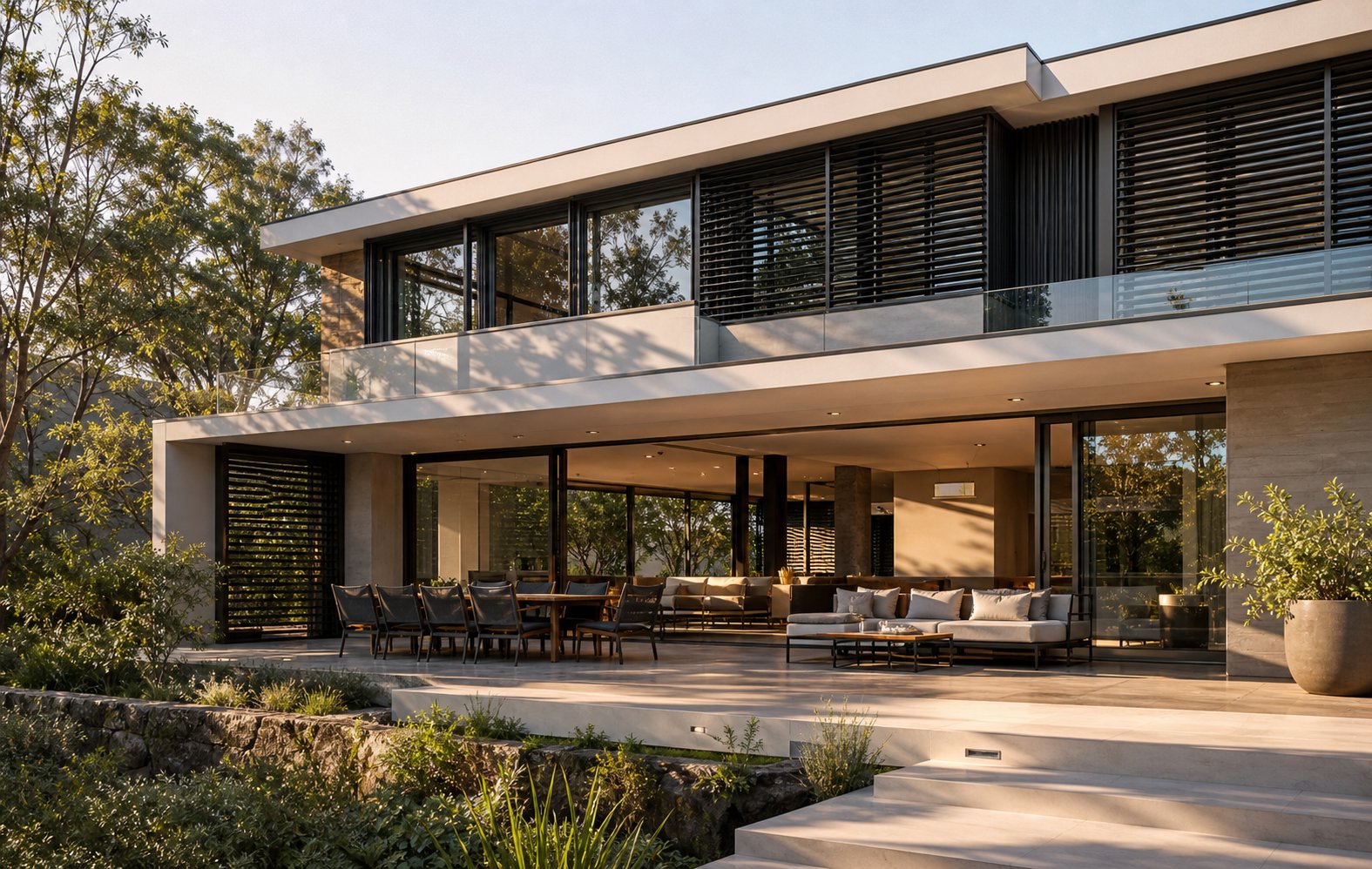 coordinated aluminium window and sun shade systems working together on a contemporary australian home