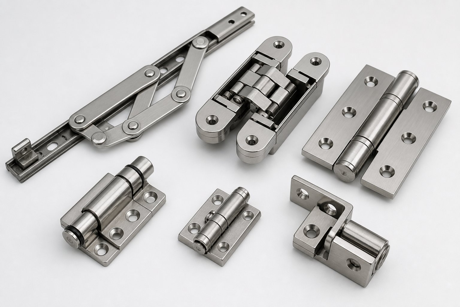 different aluminium window hinge types including friction stays and concealed hinges each designed for specific applications