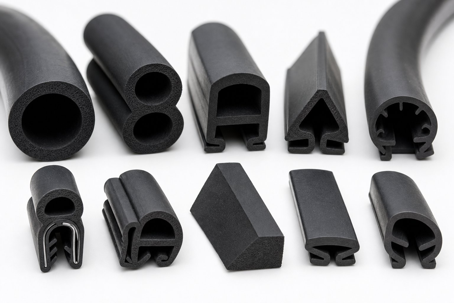 different aluminium window seal profiles including bubble gaskets wedge gaskets and flipper seals used across various frame systems