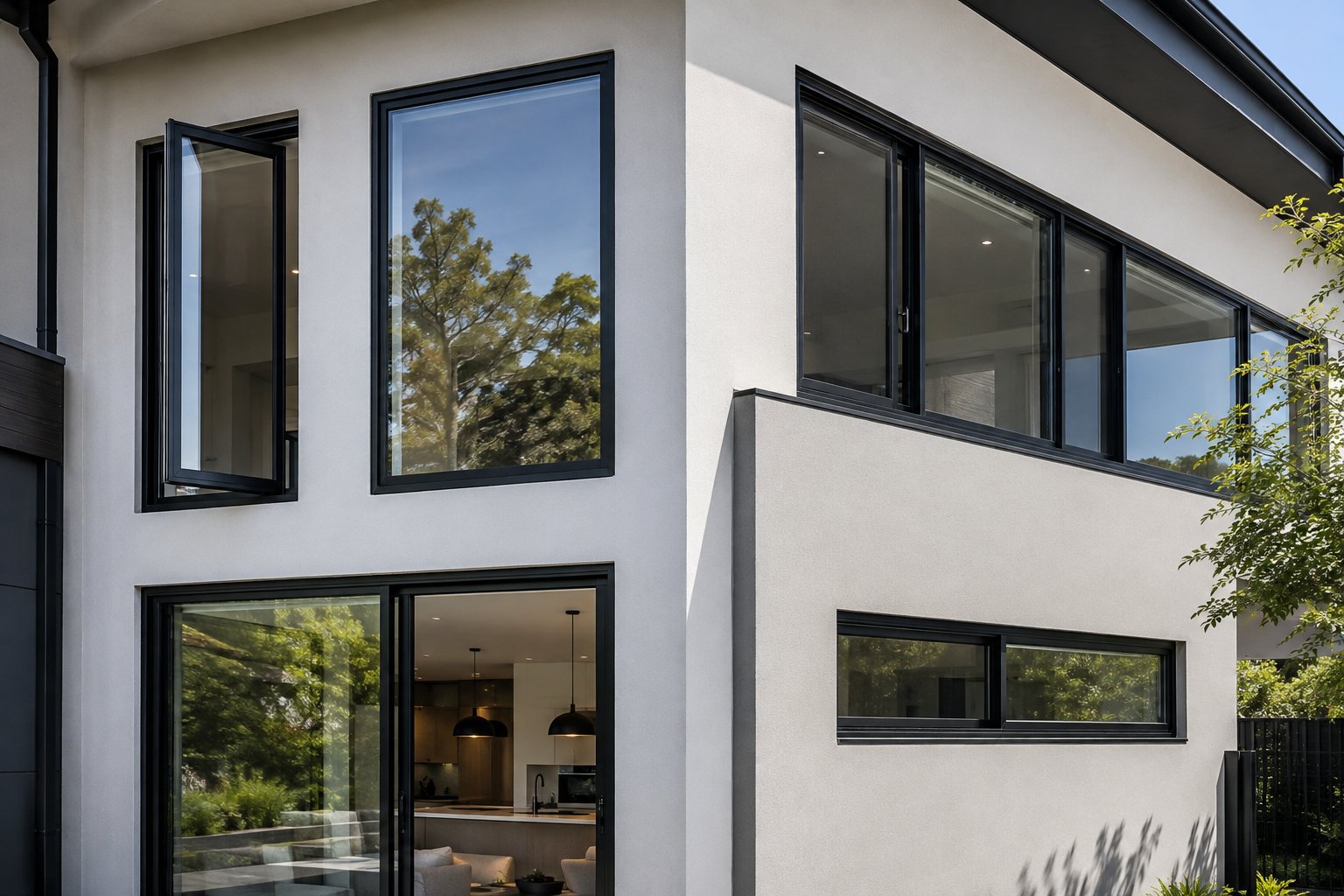 different aluminium window types including casement sliding and fixed configurations on a modern australian home
