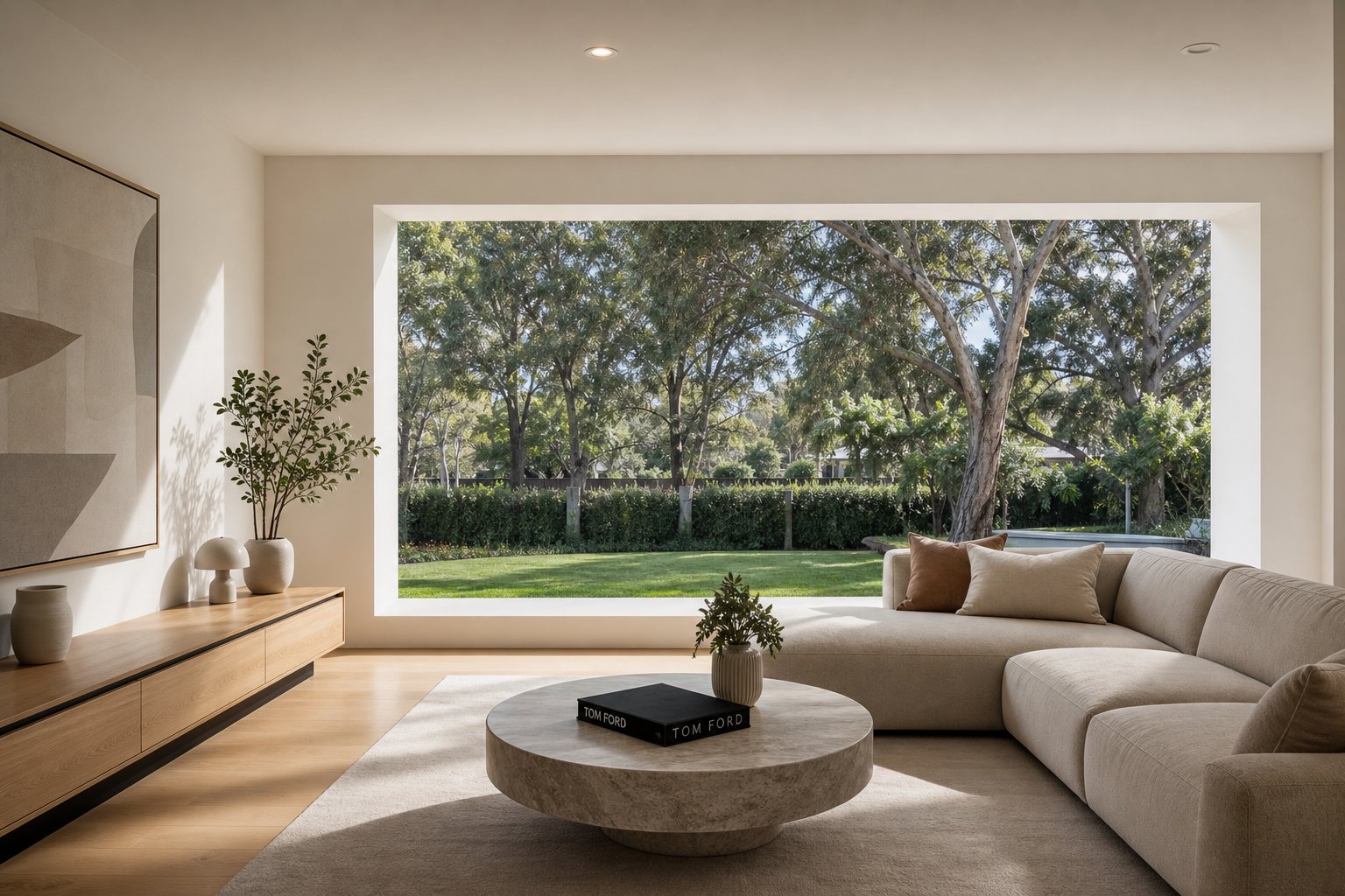 drywall returns creating a seamless frameless window reveal in a modern interior