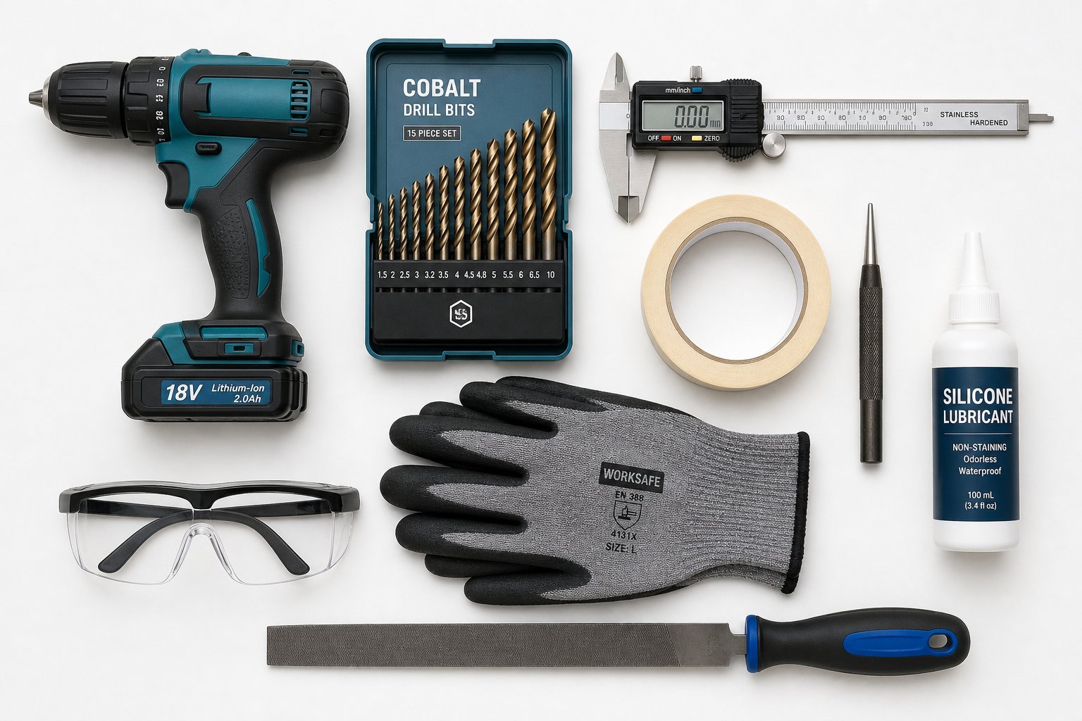 essential tools and materials for installing sliding aluminium window locks laid out before starting the project
