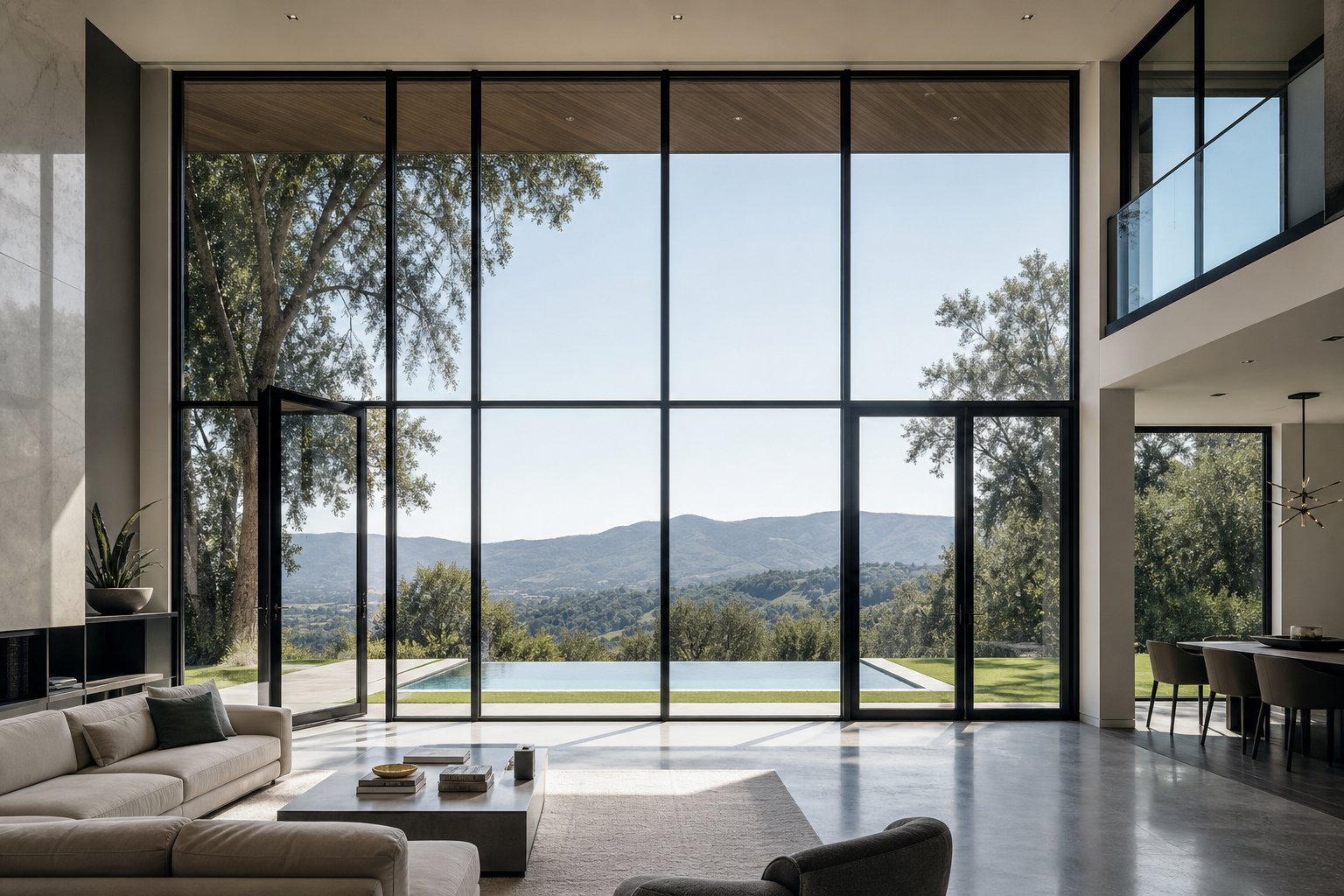 fixed and operable aluminium casement windows combined to maximise glass area and natural ventilation