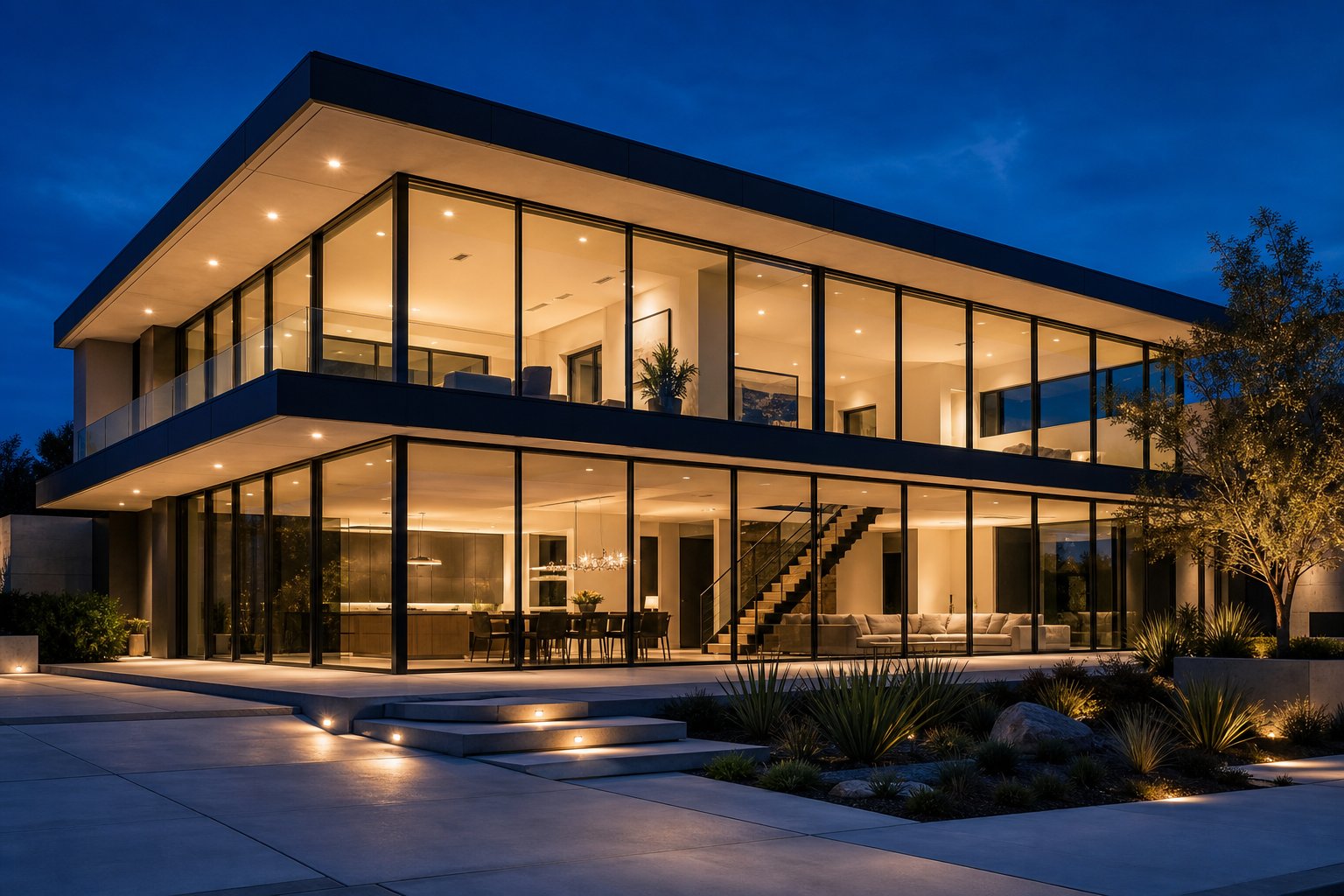 floor to ceiling aluminium framed glazing demonstrating the large custom spans achievable with slim aluminium profiles