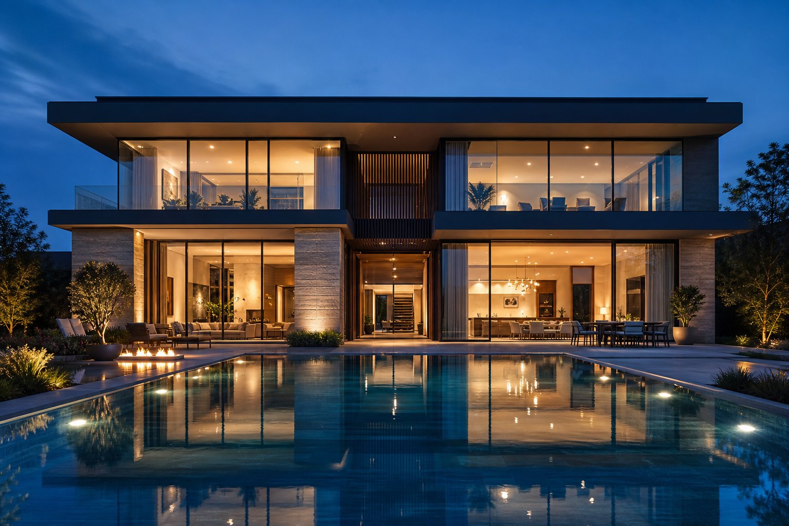 floor to ceiling double glazed aluminium windows maximise natural light and views on a modern luxury home