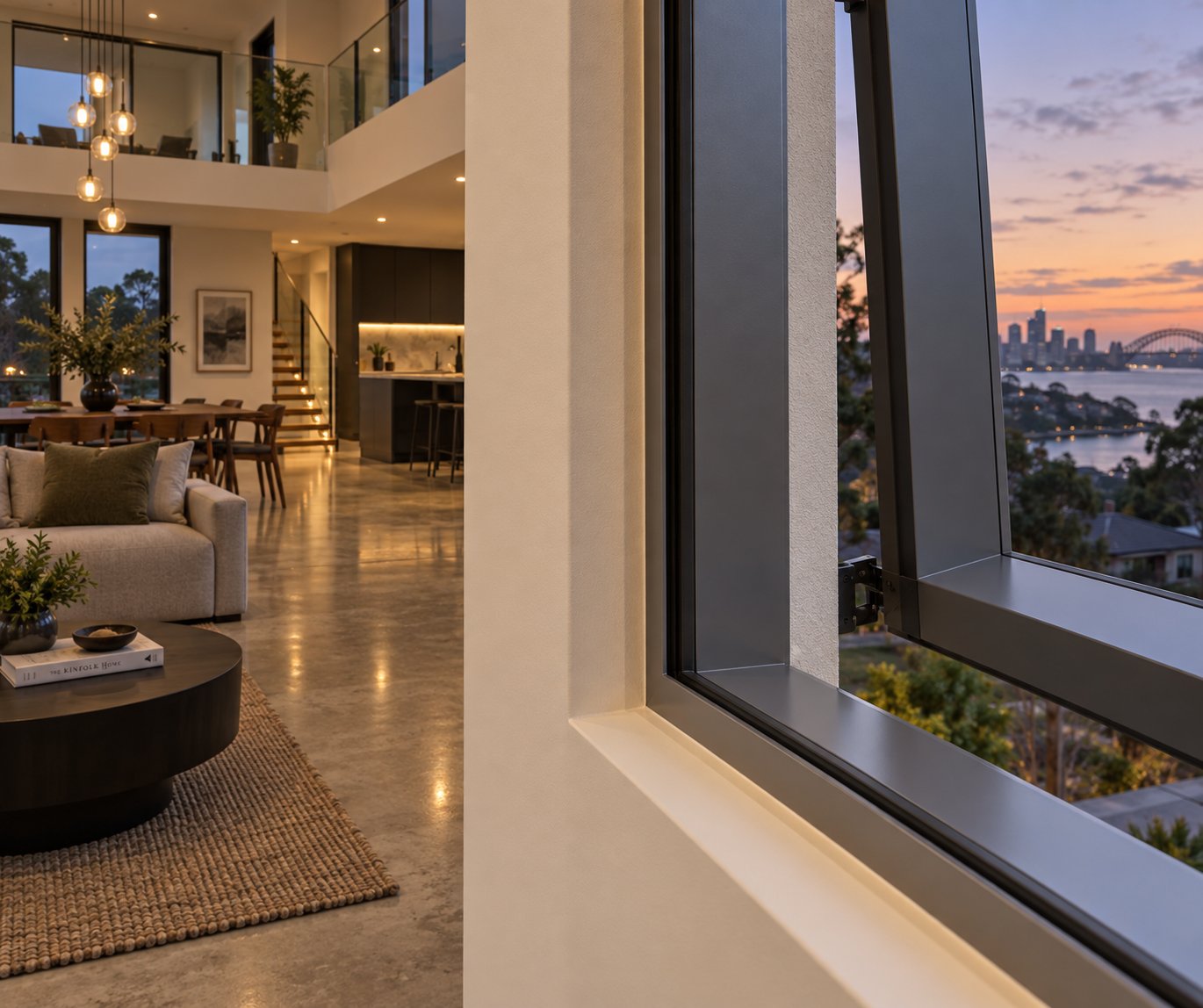 internal glazing beads visible from inside a modern home keeping the exterior frame smooth and secure