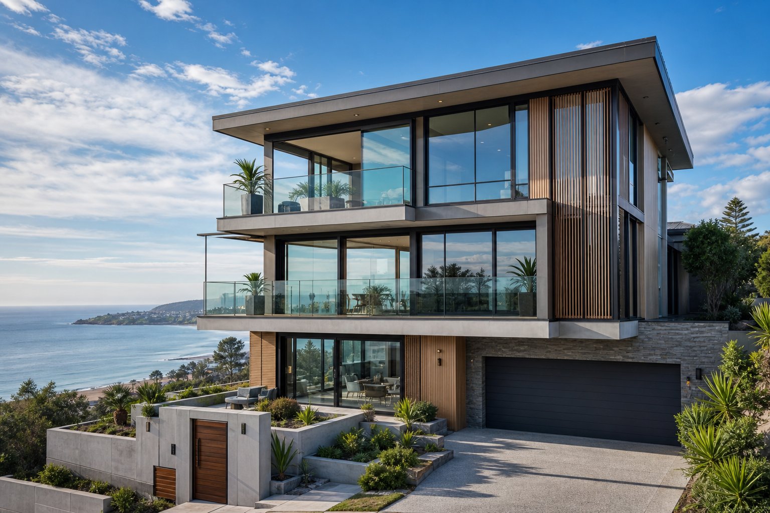 marine grade aluminium double hung windows on a coastal australian home built to withstand salt spray exposure