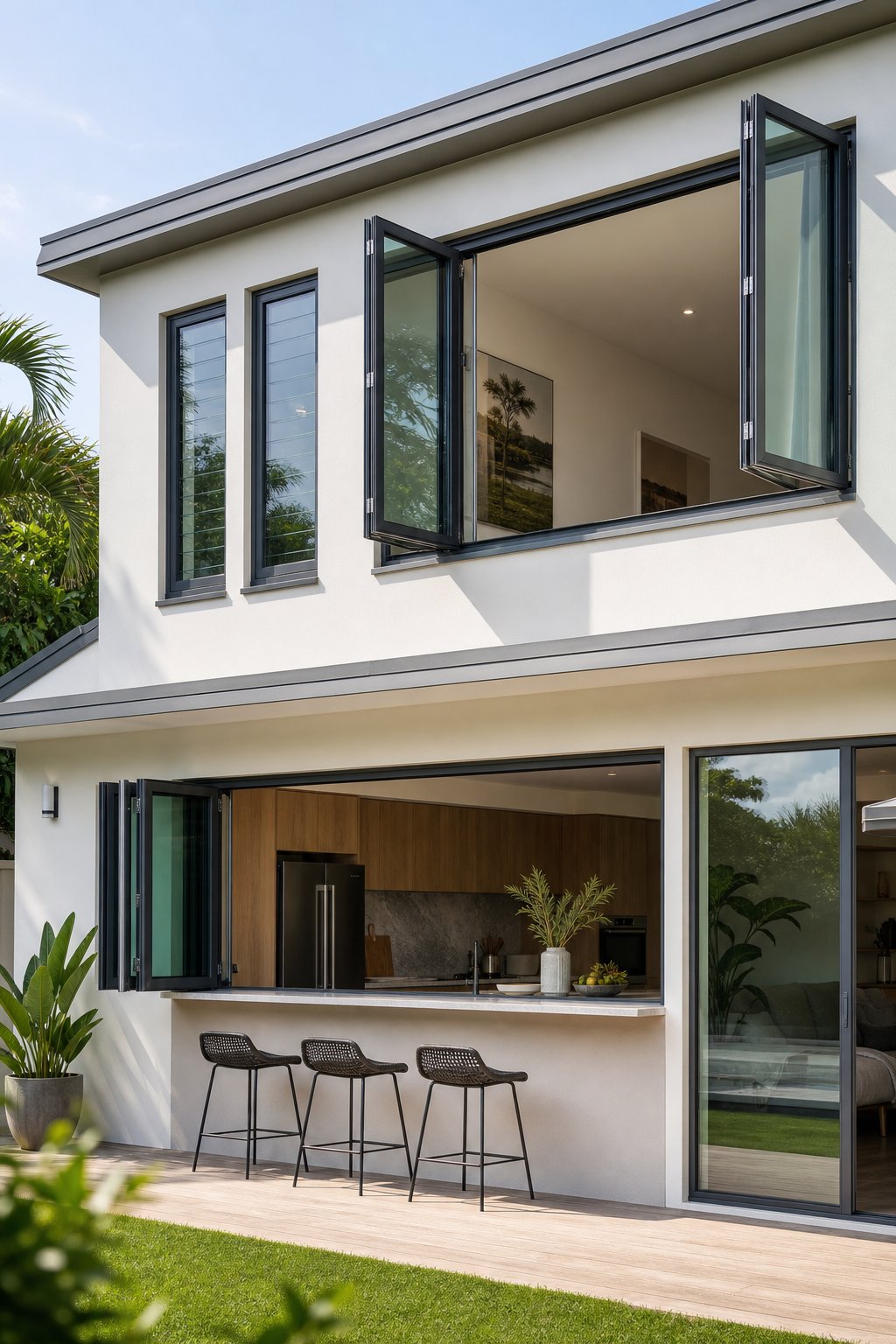 multiple aluminium window styles working together on a contemporary sunshine coast home facade
