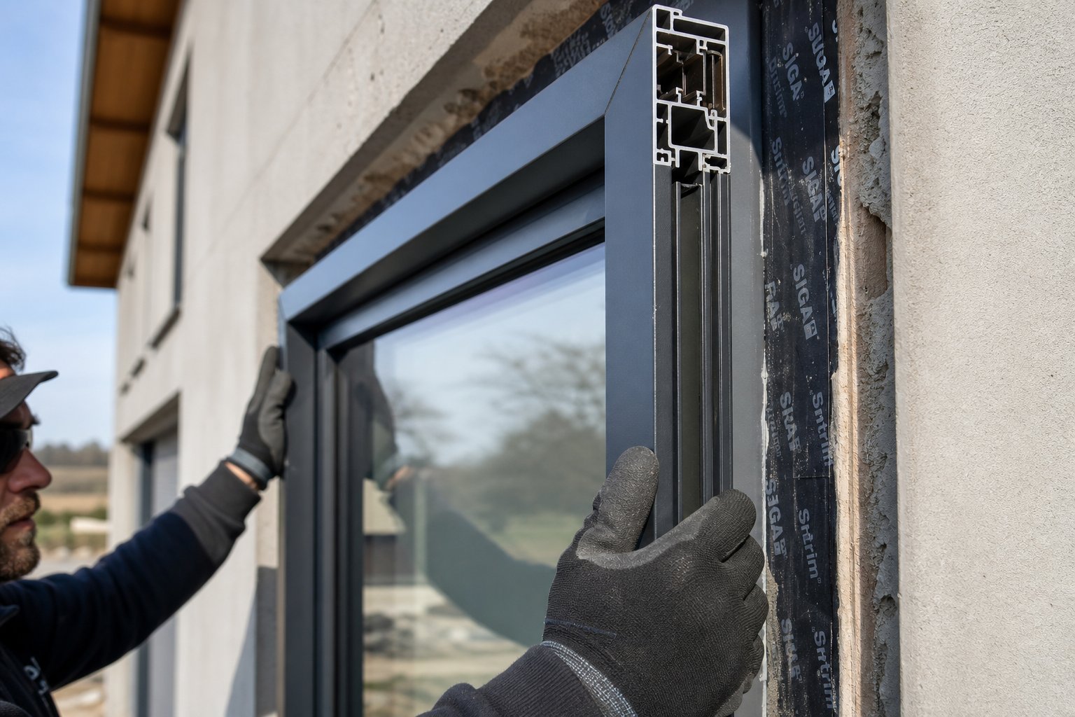 professional installation of a new aluminium window frame showing the precision required for proper replacement