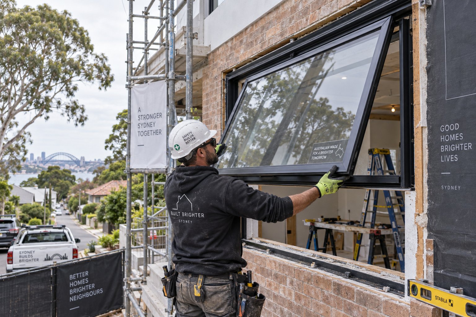 professional installation of an aluminium double glazed awning window into a sydney brick veneer home