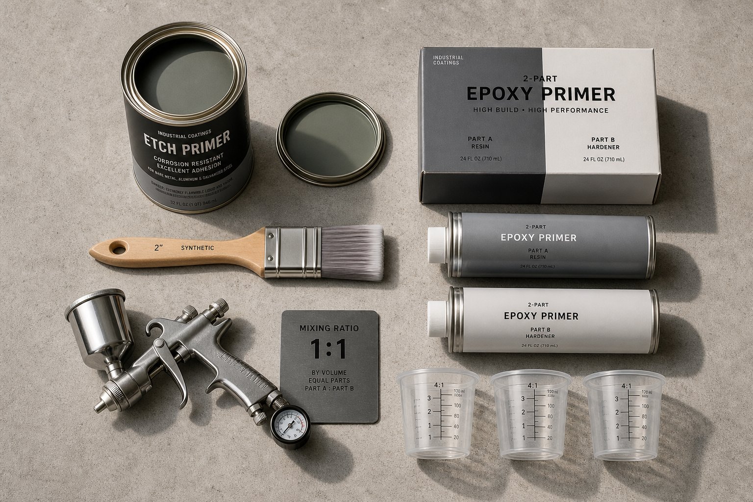 professional primer systems including etch primer and two part epoxy used for painting over powder coated aluminium