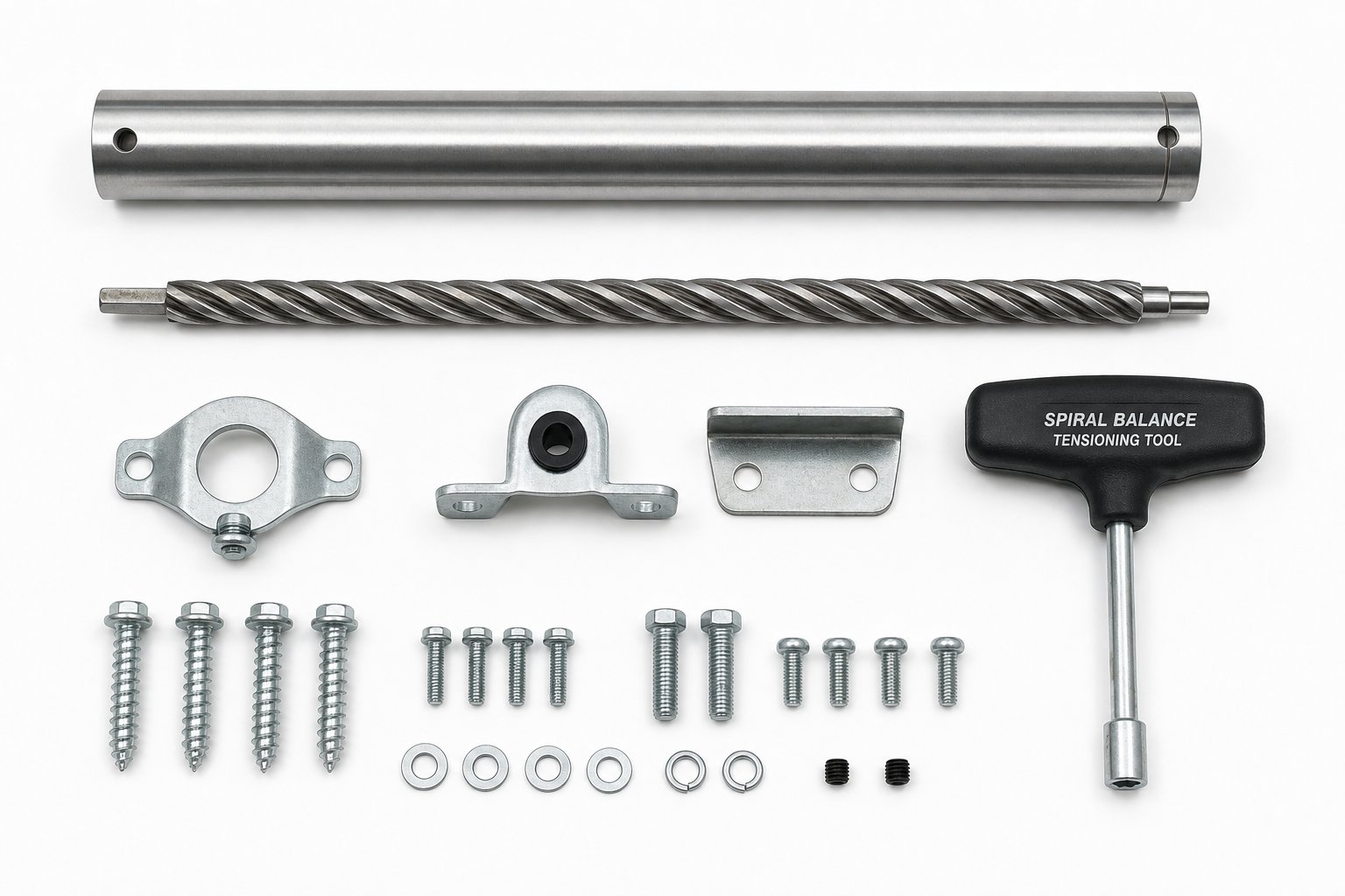 spiral balance replacement components including the tube spiral rod mounting bracket and tensioning tool needed for aluminium window repair