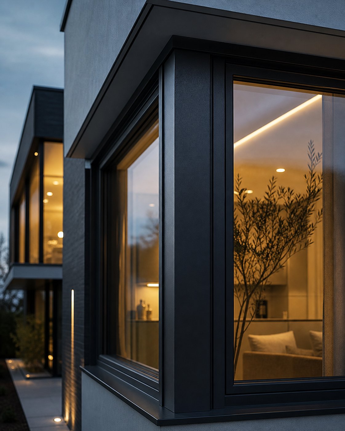 thermally broken aluminium window frame separating warm interior from cool exterior on a contemporary home