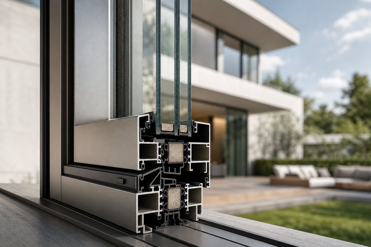 thermally broken aluminium window profile showing the layered components that determine pricing