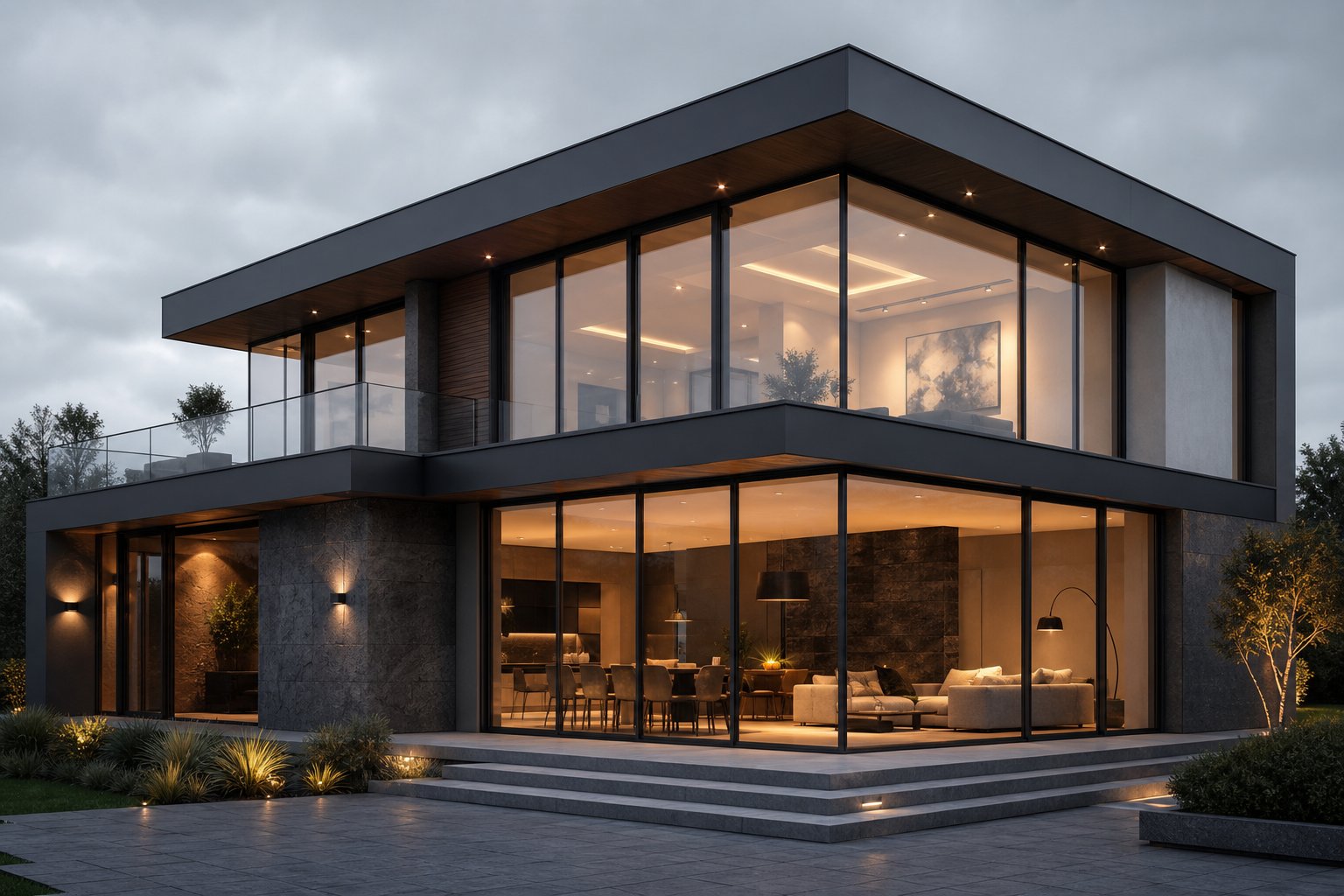 thermally broken aluminium window system with slim brushed frames and high performance double glazing