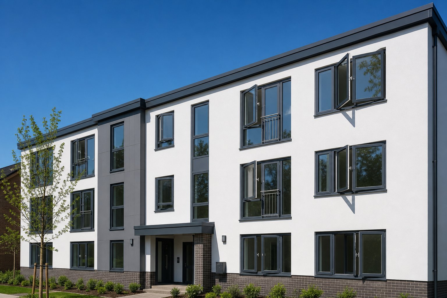 upper floor aluminium windows demonstrating restricted openings for fall prevention compliance under australian building codes