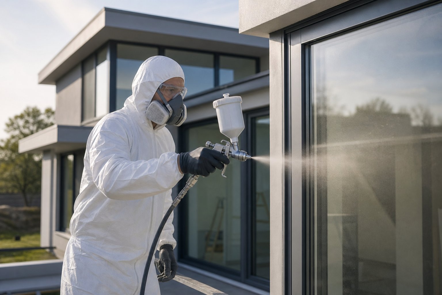 using an hvlp spray gun at the correct distance and angle delivers smooth even coverage across aluminium frame profiles