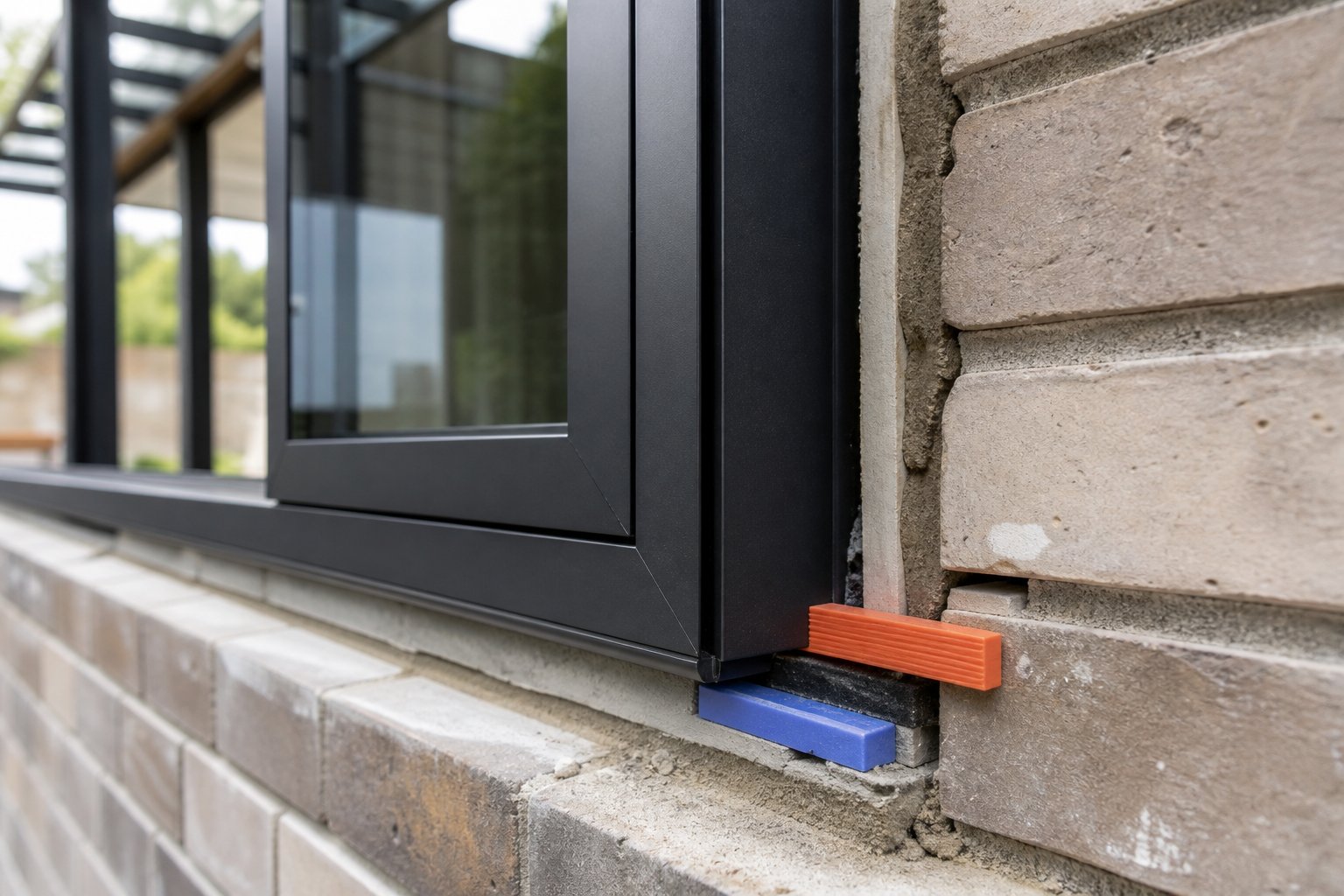 aluminium window frame positioned within a prepared structural opening during full frame replacement