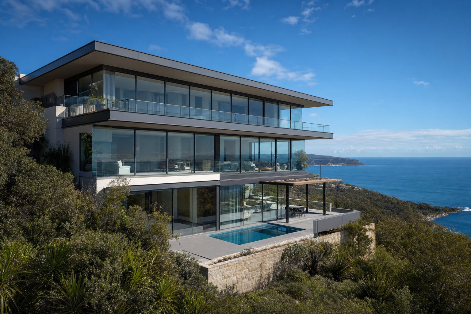 coastal sydney home with marine grade aluminium windows designed to withstand salt air corrosion