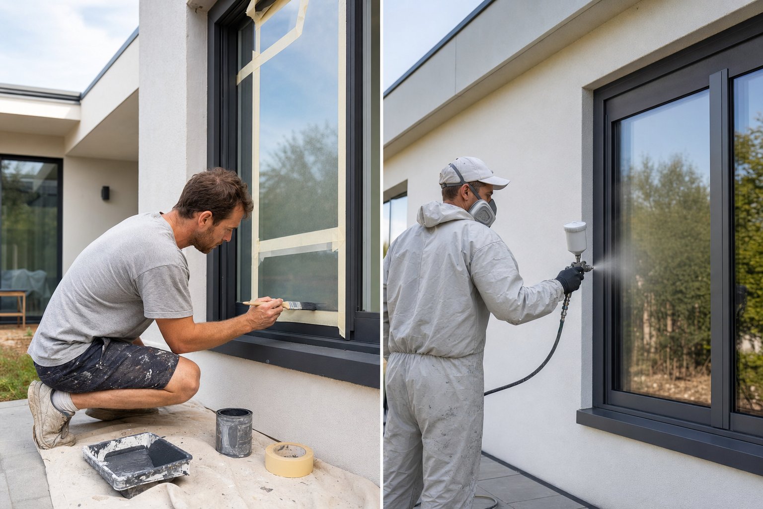 comparing diy brush application versus professional spray finishing on aluminium window frames