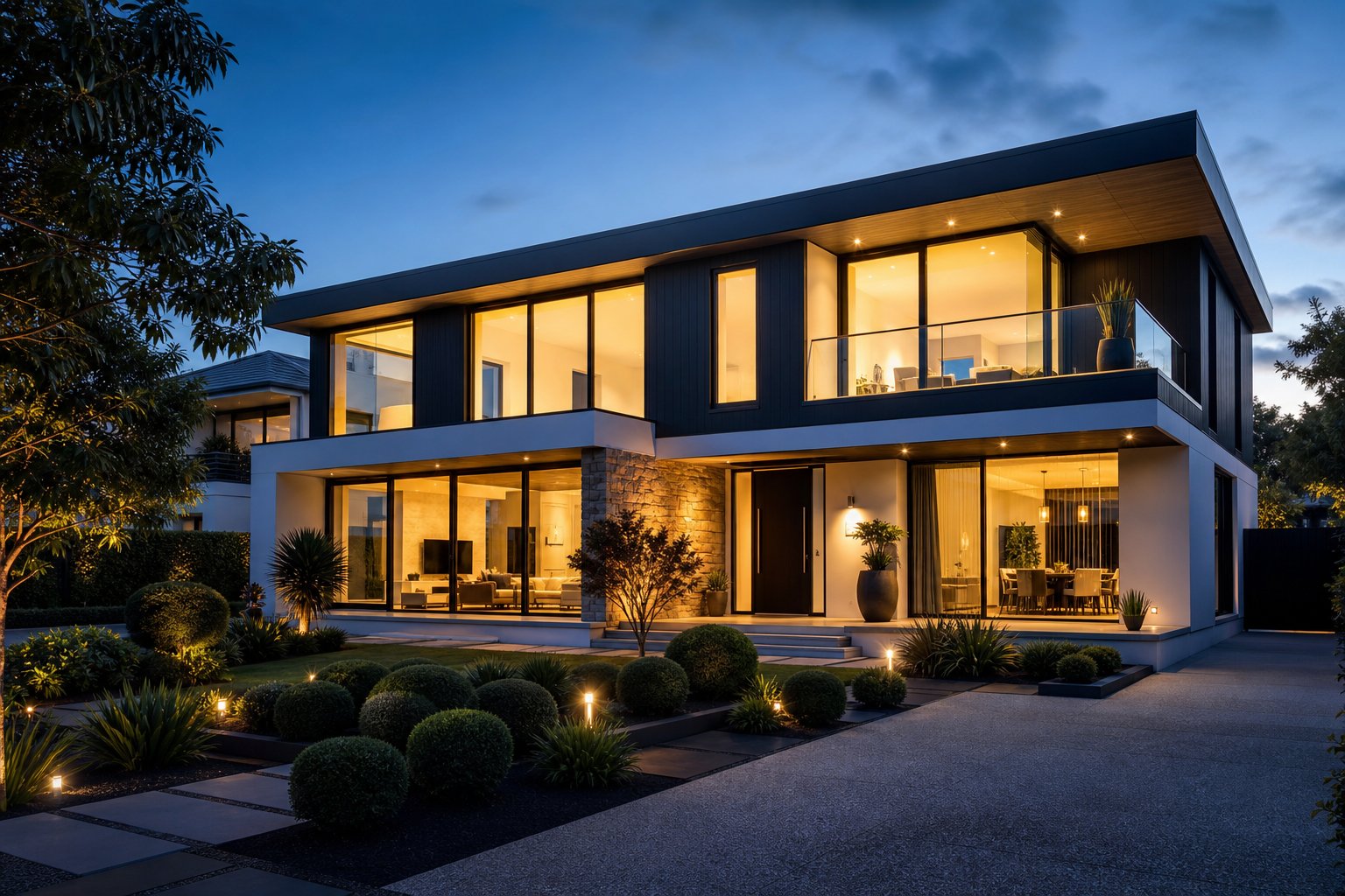 contemporary australian home featuring multiple aluminium window configurations across both levels
