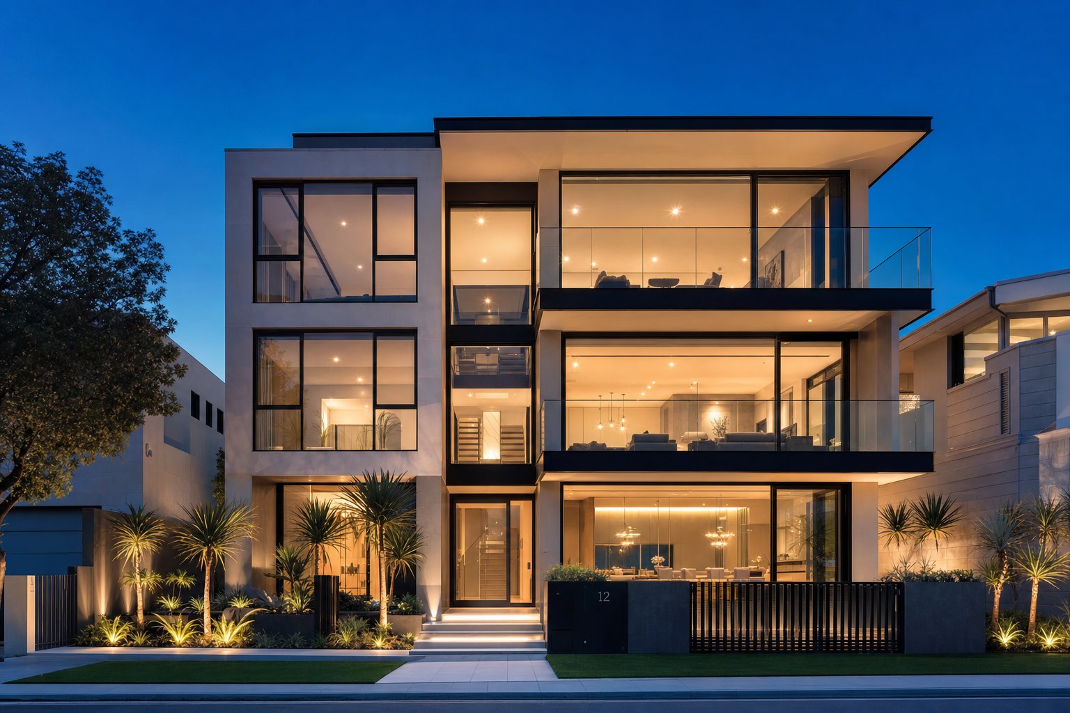 contemporary multi level home highlighting the slim sightlines and design flexibility of thermally broken aluminium frames
