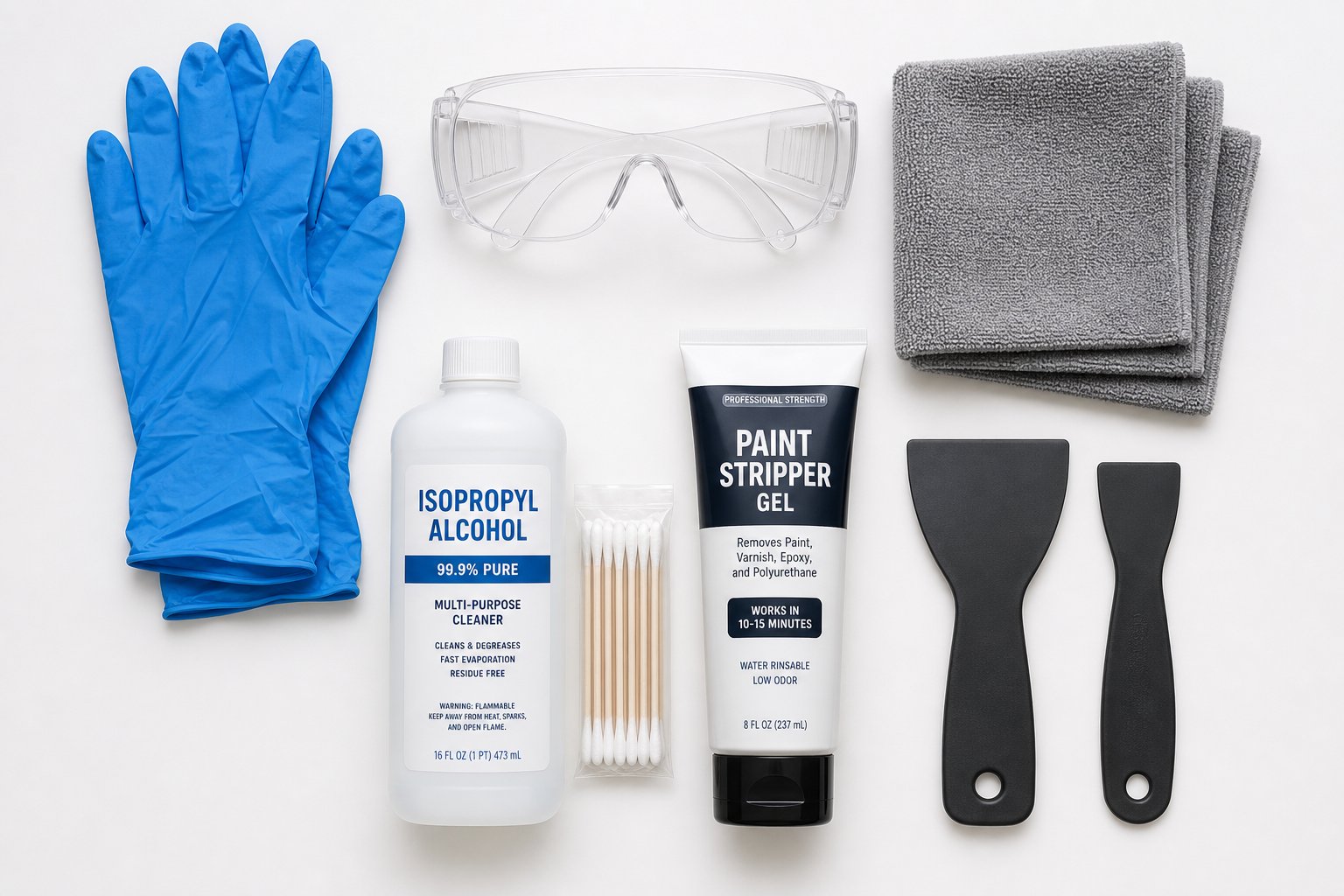 essential tools for safely removing paint from powder coated aluminium including plastic scrapers solvents and protective gear