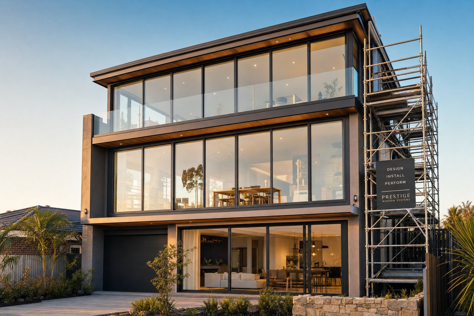 multi panel aluminium window system on a multi storey home requiring professional installation