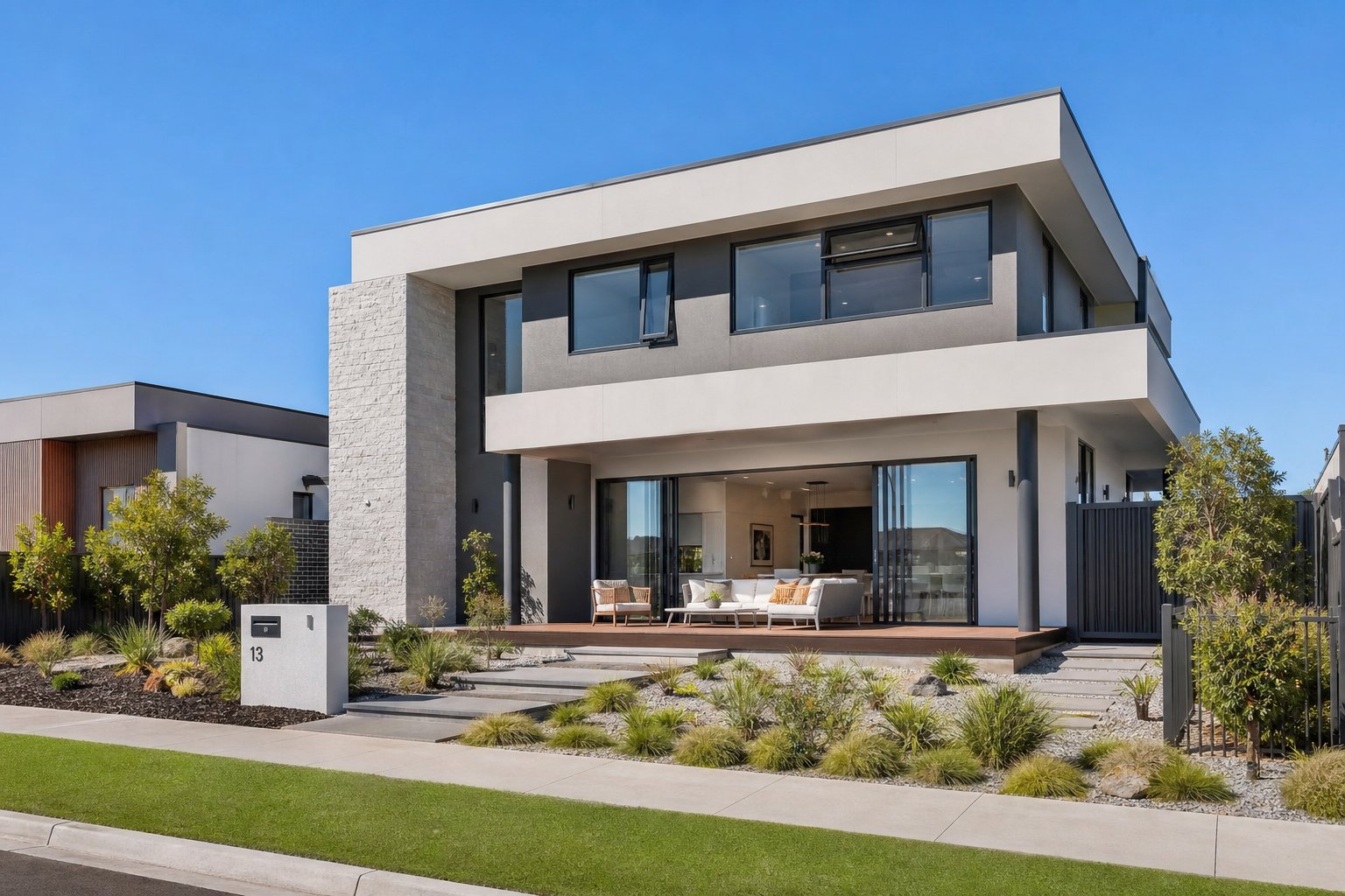 newly built australian home with correctly sized standard aluminium windows installed across all openings
