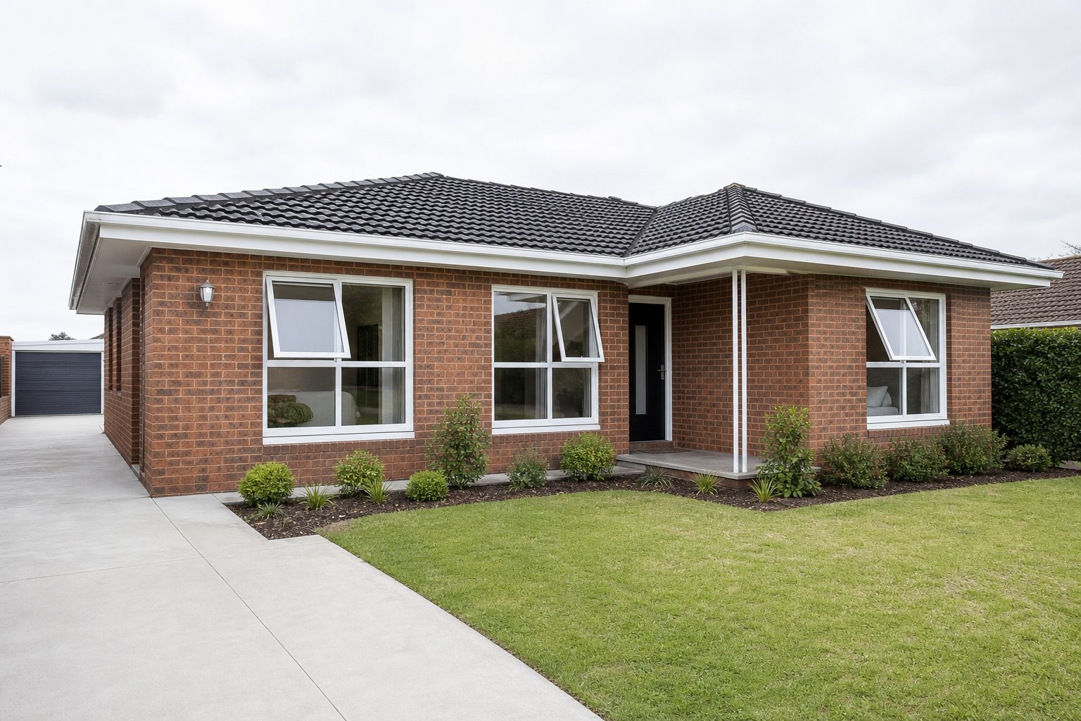 refreshed white aluminium window frames on a renovated australian brick veneer home
