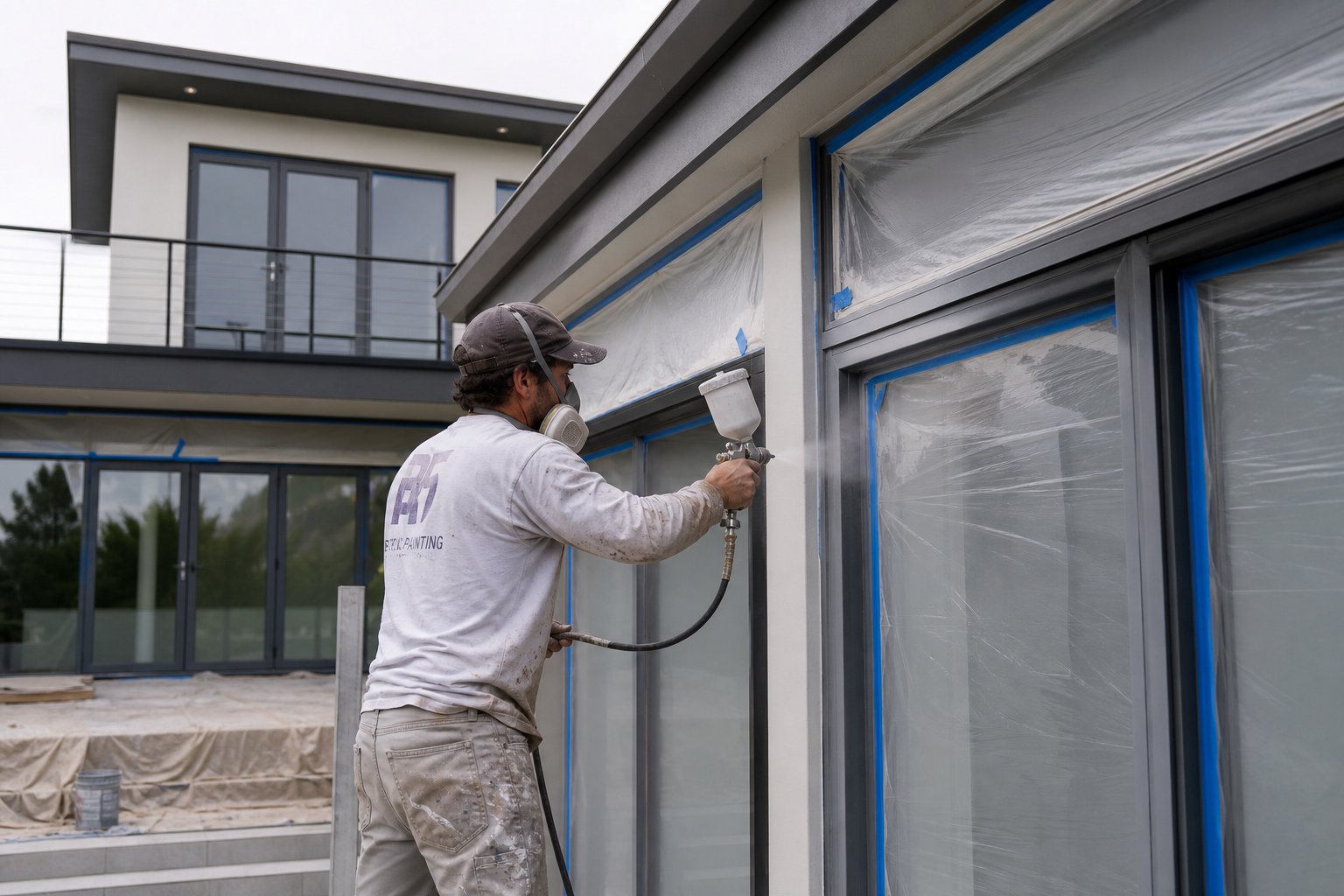 spray application delivers a smooth factory like finish across aluminium window frames
