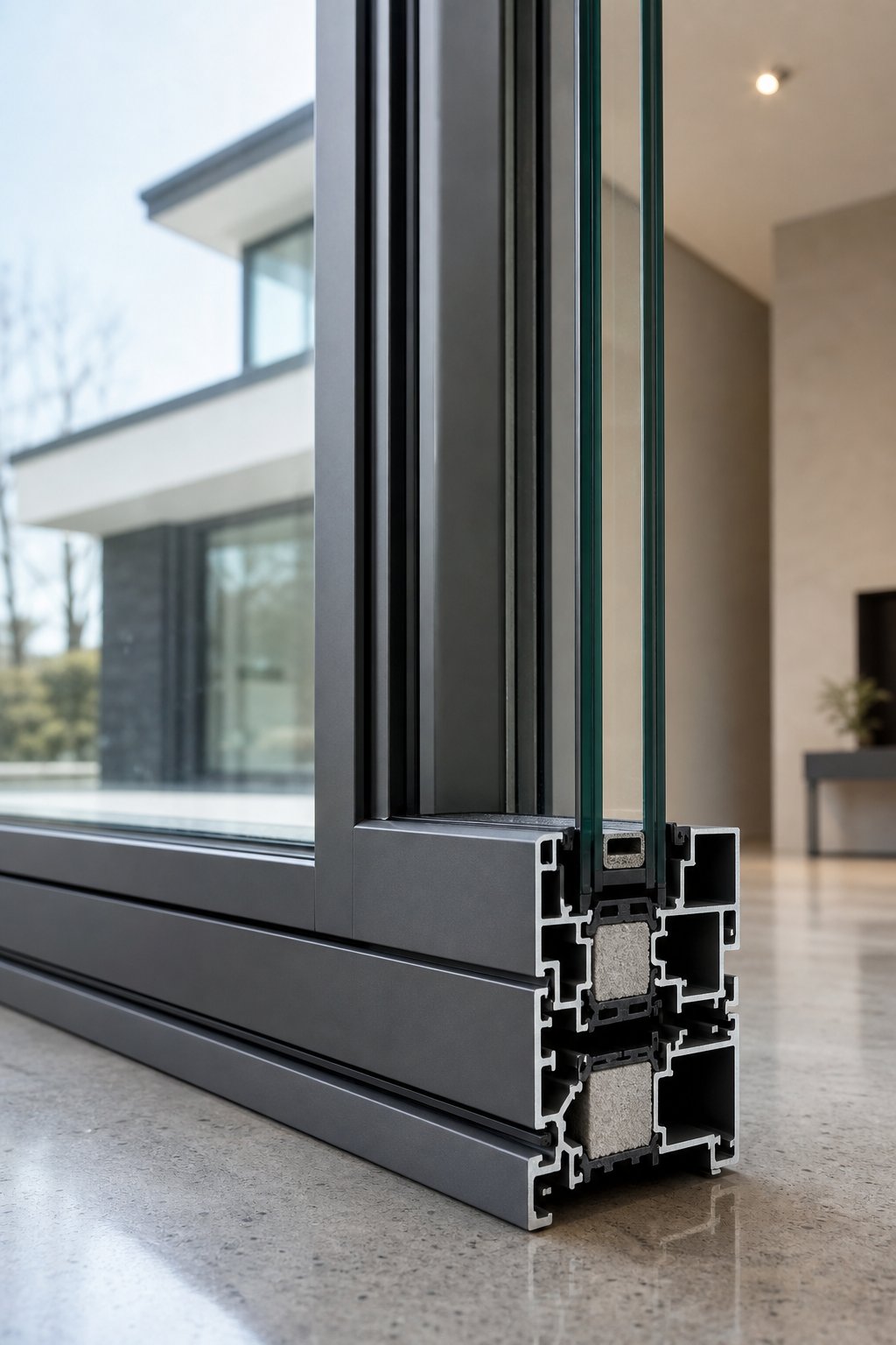thermally broken aluminium frame profile delivering energy efficient performance in a modern home