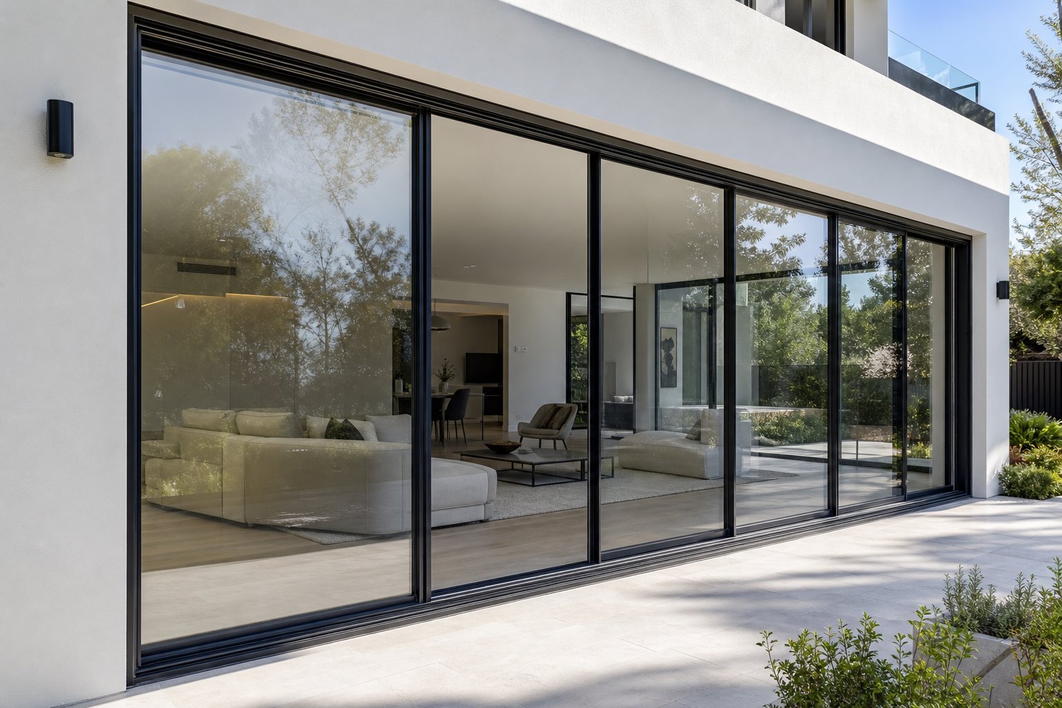 wide aluminium sliding windows with slim frames suited to open plan living areas